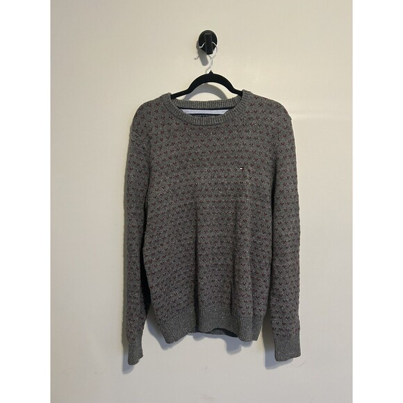 Vintage 90s Tommy Hilfiger Sweater Small Wool Blend Crewneck Knit Gray Soft - Picture 1 of 7